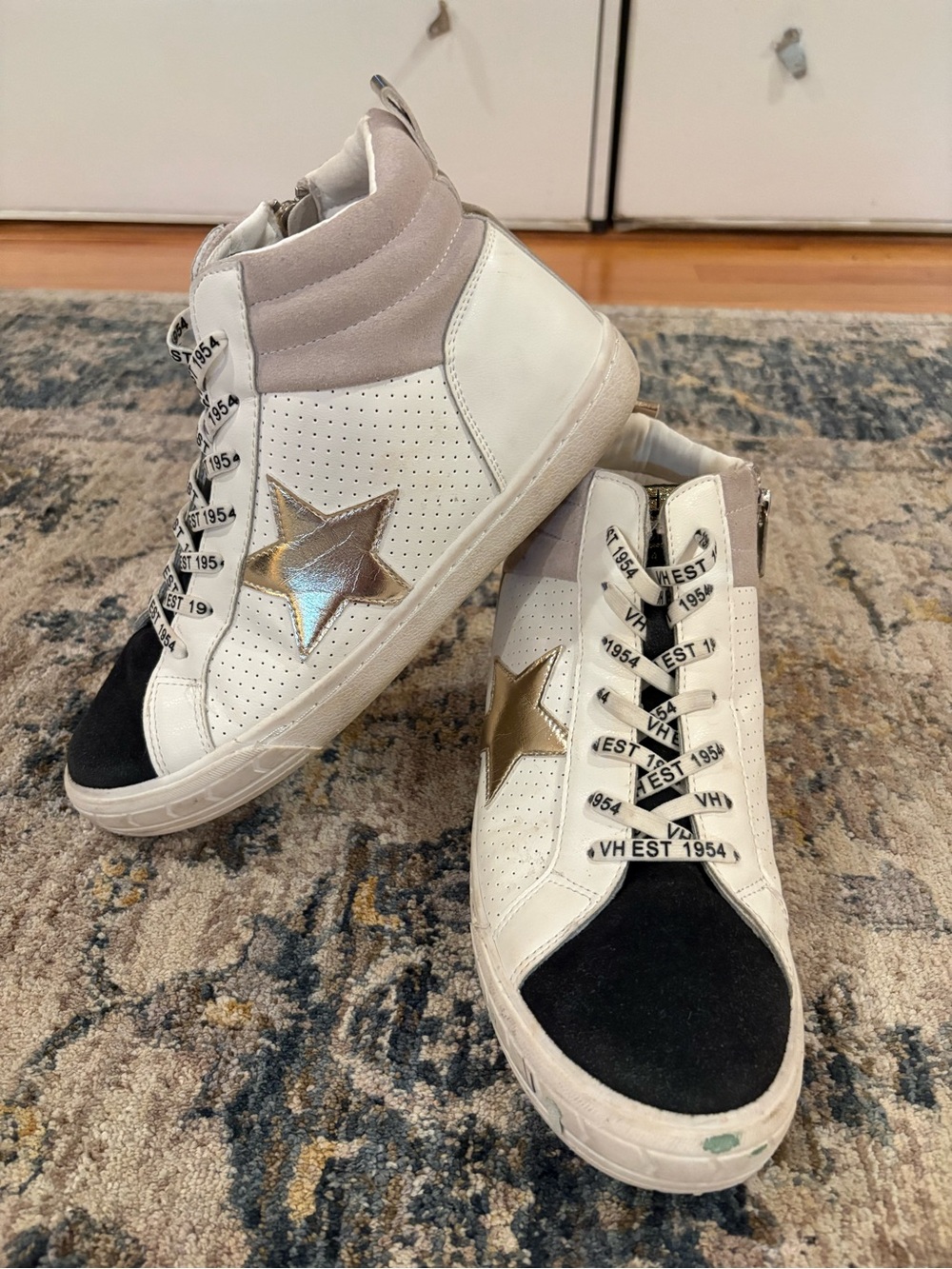 Vintage Havana Black/Gold/White Leather High Top Sneakers Womens Shoes 8.5